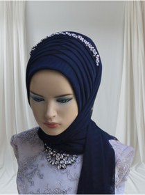 Resim Nuray hazır duvak Aksesuarli koyu lacivert gamze model hazır duvak hazır şal hazır türban 