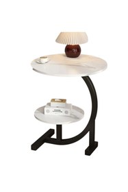 Resim shop Metal Ayaklı Şık Çift Katmanlı Masa - Kahverengi/Beyaz/Siyah Renkte Dayanıklı Ahşap 