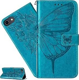 Resim LEMAXELERS iPhone 8 Plus/iPhone 7 Plus Kılıf, iPhone 8 Plus için Cep Telefonu Kılıfı Kabartmalı Kelebek Çiçek Flip Case PU Deri Kılıf Mıknatıslı Koruyucu Kılıf Stand Cep Telefonu Kılıfı iPhone 8 Plus 