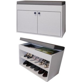 Resim Merlin Mobilya Side 2 Katlı Puf Oturaklı Ayakkabılık Antrasit - Beyaz 