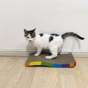 Resim 1 adet Dayanıklı Dalgalı Karton Kedi Tırnak Kazıyıcı - Gökkuşağı Rengi, Dağılmayan Pençe Öğütme Oyuncağı için Kediler, Sağlam ve Eğlenceli İnteraktif Oynama Yüzeyi, Kedi Oyuncakları 