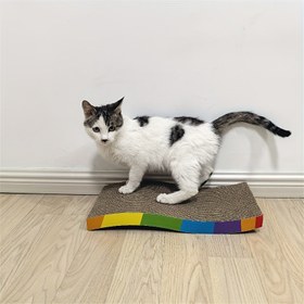 Resim 1 adet Dayanıklı Dalgalı Karton Kedi Tırnak Kazıyıcı - Gökkuşağı Rengi, Dağılmayan Pençe Öğütme Oyuncağı için Kediler, Sağlam ve Eğlenceli İnteraktif Oynama Yüzeyi, Kedi Oyuncakları 