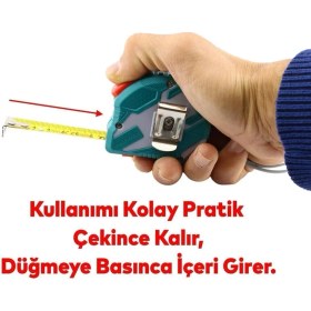 Resim Esnek Metal Şerit Metre 5 M, Sarı, Düğmeli, Bükülebilir, Dayanıklı 