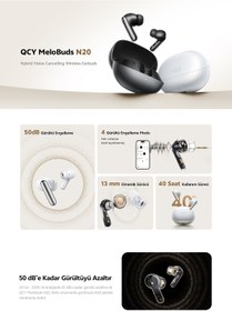 Resim QCY Melobuds N20 Bluetooth Kulaklık 6.0 50 dB ANC 4 Mics. Çift Cihaz 40 Saat Dinleme Beyaz 