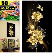 Resim Yunboo "altın Gül El Yapımı Elmas Mozaik Tablo - Oturma Odası Yatak Odası Dekorasyonu - 40x70 Cm Kristal Bordürsüz Bez" 