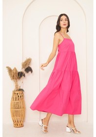 Resim Darlin Moda Fuşya İnce Askılı Katlı Elbise Dm1034 Fuşya 