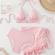 Resim Kadın Bikini Takımı, Şık ve Seksi Pembe Tatil Plaj Mayo Seti 