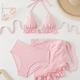 Resim Kadın Bikini Takımı, Şık ve Seksi Pembe Tatil Plaj Mayo Seti 