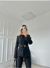 Resim Keymoda Kadın Gold Kemerli Ceket Pantolon Takım Siyah Siyah 