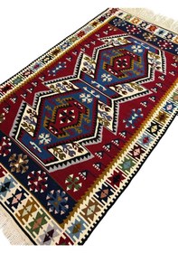 Resim El Dokuma Sıfır Yahyalı Kilim 100x165 Kırmızı Mavi %100 Yün Kök Boya Mavi 