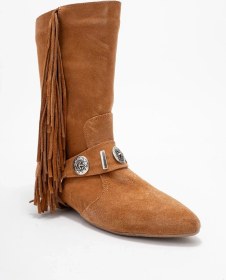 Resim Luvishoes Luvi Shoes Selora Taba Süet Püsküllü Hakiki Deri Tokalı Kadın Western Bot Taba Süet 