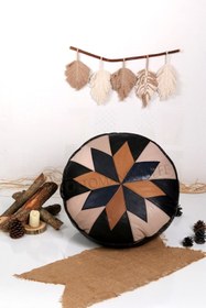 Resim Ottoman Pouffe El Yapımı Hakiki Deri Bohem Bahçe Balkon Bungalov Puf Yer Minderi 60x30cm Dolgulu Gönderilecektir. 
