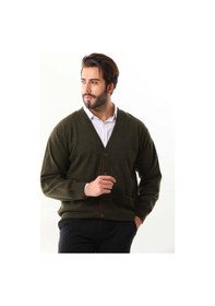 Resim Sanfa Erkek V Yaka Saf Yün Hırka 2634 Yeşil 