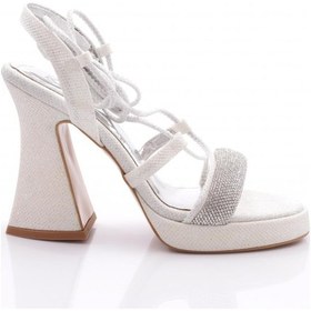 Resim Dgn 3011 Kadın Kalin Topuklu Abiye Ayakkabi Beyaz Baskılı 