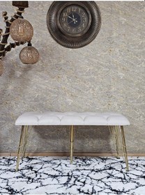 Resim Zafir Metal Gold Tel Ayaklı 100 Cm Puf Bench - Puf - Bench - Oturak - Mutfak Oturağı - Antre Oturağı Krem 
