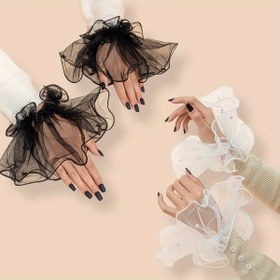 Resim 1 Çift Zarif Boncuklu Dantel Kadın Dekoratif Elastik Kolluk - Polyester Dokuma Sahte Kolluklar için Dışarı Çıkarken, Tüy Yok, Elde Yıkanabilir - Düz Renk Moda Aksesuarı. Düğünler, Düğün Kadınlığı Aksesuarları için Çok Uygun. 