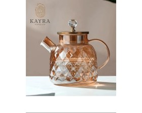 Resim Yenisini Al Kabartmalı Borosilikat Cam Demlik 1000ML ROYALEKS-CM-2006 