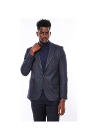 Resim Wessi Kendinden Desenli Lacivert Slim Fit Ceket - Wessi Lacivert 