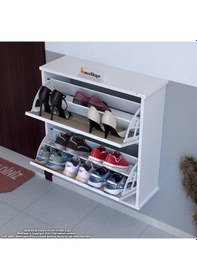 Resim Modilayn Umay Asma Kapı Önü 72 X 74 X 25,5 Cm Lik 2 Düşer Kapak 4 Göz Bölmeli Ayakkabılık Beyaz - Cordoba 