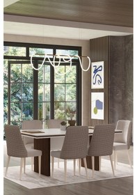 Resim Modalife Linen 6 Sandalye + 1 Sabit Masa 180 x 100 CM Yemek Masası Takımı 6 Kişilik Vizon - Krem 