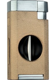 Resim Quantoro Çift Torch Pürmüz V-cut Kesicili Taba-gümüş Metal Puro Çakmağı 