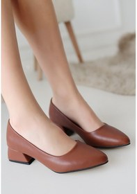 Resim Alfaze Sivri Burun Topuklu Ayakkabı Cilt Taba Topuk Boyu 3 Cm Taba 