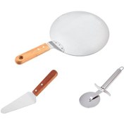 Resim Ximistore9 Paslanmaz Çelik & Ahşap Saplı 3 Parça Pizza Seti - Tüm Hamur İşleri İçin Pratik Ve Şık 