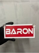 Resim Kırmızı Renk Üzeri Beyaz Renk Baron Yazılı Vantuzlu Cam Süsü 