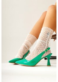 Resim Limoya Ossie Yeşil Sivri Burunlu Topuklu Ayakkabı 001 