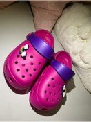 Resim Akınalbella Gökkuşaklı Deniz Havuz Plaj Yazlık Banyo Pembe Fuşya Renkli Çocuk Crocs Tipi Terlik 