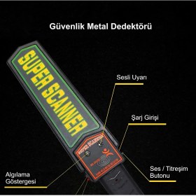 Resim Süper Scanner Yüksek Metal Obje Hassasiyetli Deri Kılıflı El Arama Dedektörüsüper Scanner Yüksek Metal Obje Hassasiyetli Deri Kılıflı El Arama Dedektörü 