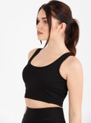 Resim missmaral Kadın Siyah Crop Top Fitilli Ve Full Lycralı Esnek Dalgıç Kumaş 5063 