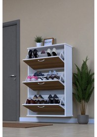 Resim Eliusta Farel 72 Cm Genişlik 3 Kapaklı Ayakkabılık 72x114x26 Cm Ceviz Renk Kapı Önü/antre Ayakkabılık Ceviz 