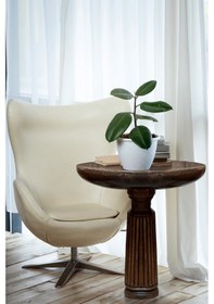 Resim Wood Wooden Ahşap Tekli Fitilli Mantar Yan Sehpa / Ceviz Renk / Mushroom Side Table Kahverengi 