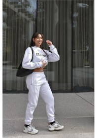 Resim Ellore Australia Eşofman Takımı Sweatshirt Jogger - Beyaz Baskılı Oversize Şardonlu Bisiklet Yaka Beyaz 