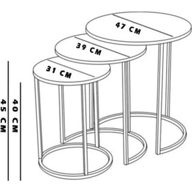 Resim 3' Lü Beyaz Mermer Temperli Cam Nikel Metal Sehpa 