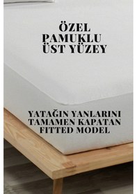 Resim Sıvı Geçirmez Alez Pamuklu Fitted Yatak Koruyucu Beyaz Çift Kişilik 
