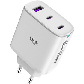 Resim Linktech C317 Safe 3 Çıkışlı 45W Hızlı Şarj Adaptörü Beyaz 