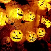 Resim Cadılar Bayramı Fener Işık Dizisi, 3 M 20 Led Turuncu Korkunç Yüzlü Balkabağı Fenerleri Pil İle Çalışan Jack-o-lantern Dekorasyonu Cadılar Bayramı Parti Malzemeleri İçin Diğer 