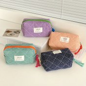 Resim Retro Ekose Desenli Sekizgen Çanta - Çok Bölmeli, Dayanıklı Polyester, Elde Yıkanabilir, Kadınların Temel Eşyaları için Yeşil & Pastel Renkler, Seyahat, İş - Instagram'a Uygun Tasarım 