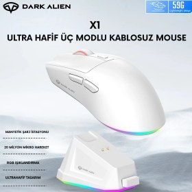 Resim Leaven Dark Alien X1 Kablosuz 3 Modlu Ultra Hafif Oyuncu Mouse- 59 Gram 400 Mah Batarya- Makrolu 