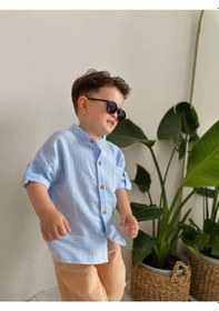 Resim Bej Pantolon Mavi Gömlek Takım 2-6 Yaş 2073 Çok Renkli 