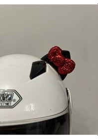 Resim Motor & Motosiklet Kırmızı Fiyonklu Siyah Kedi Kulak Kask Dış Aksesuarı Diğer 