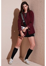 Resim Lela Standart Fit Mono Yaka Desenli Astar Detaylı Blazer Bayan Ceket 6524003 Bordo 