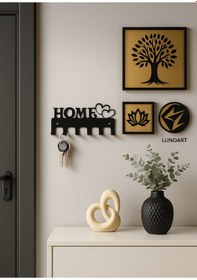 Resim Lunoart Home Yazılı Kalpli Metal Anahtarlık Askısı Duvar Tipi Anahtar Organizer Siyah 