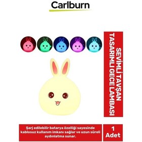 Resim Yumuşak Silikon Çocuk Odası Dekoratif Sevimli Tavşan Tasarımlı Şarjlı Renkli Masa Gece Lambası Çok Renkli 