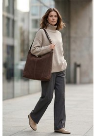 Resim Vellbags Şık Kahverengi Kadın Omuz Çantası Fermuarlı Modern Tasarım Acı Kahverengi 