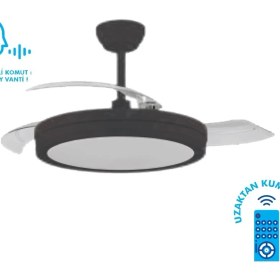 Resim Vanti 30W 42" Inç Siyah Modern 3 Renk Kumandalı Ledli Dekoratif Tavan Vantilatörü KCF306 