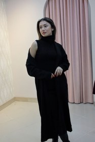 Resim Siyah Triko Elbise Ve Uzun Hırka Takım - Tek beden 