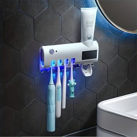 Resim Otomatik Diş Macunu Dağıtıcılı Dezenfekte Edici Diş Fırçası Tutucu - Duvara Monte, Matkap Gerektirmeyen Kurulum, USB Şarjlı Babalar Günü, Anneler Günü Hediyesi 